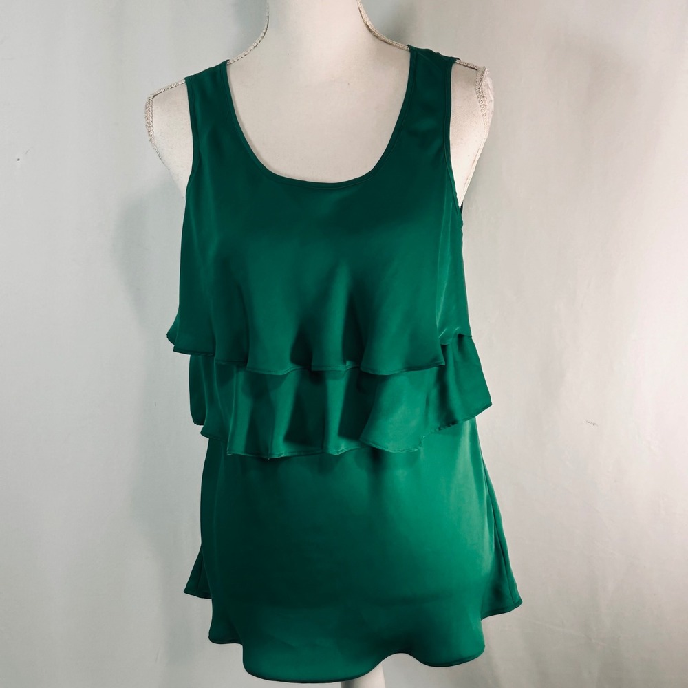 Daisy Fuentes Petites Emerald Green Tiered Ruffle‎ Sleeveless Blouse PM